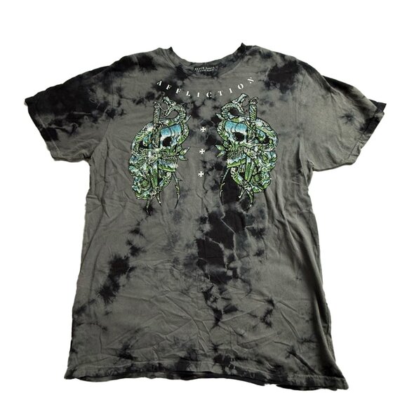 Afflicition Brand Acid Wash Skull TShirt with Jewels Mens large - Picture 1 of 7